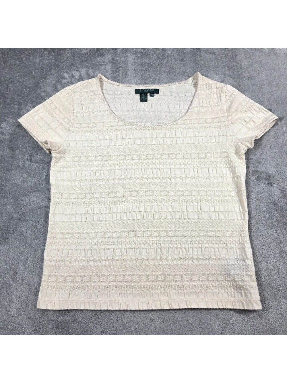Lauren Ralph Lauren Top Small Petite Ivory Stretch Eyelet Feminine Preppy Y2K